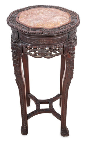 Chinese Carved Hardwood and Marble Pedestal Table (9860633067827)