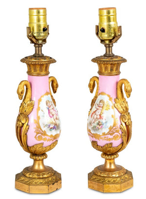 Sevres Pink Ground Porcelain Lamps, Pair (9804773097779)
