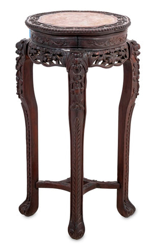 Chinese Carved Hardwood and Marble Pedestal Table (9860633067827)