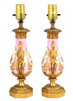 Sevres Pink Ground Porcelain Lamps, Pair (9804773097779)