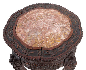 Chinese Carved Hardwood and Marble Pedestal Table (9860633067827)