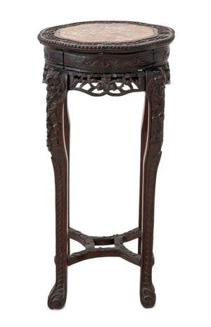 Chinese Carved Hardwood and Marble Pedestal Table (9860633067827)