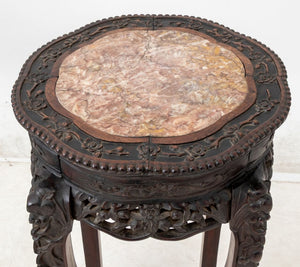 Chinese Carved Hardwood and Marble Pedestal Table (9860633067827)