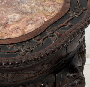 Chinese Carved Hardwood and Marble Pedestal Table (9860633067827)