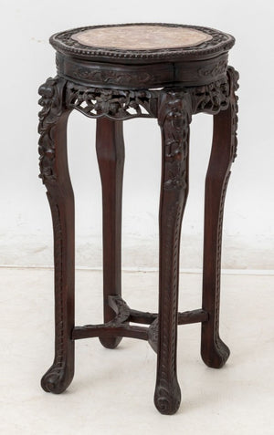 Chinese Carved Hardwood and Marble Pedestal Table (9860633067827)