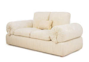 Cream Damask Upholstered Loveseat Sofa