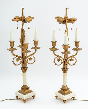 French Gilt Brass and White Marble Lamps, Pair (9804777324851)