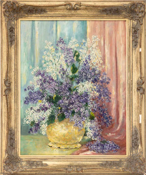 Margaret A. Rice Lilacs Still Life Oil on Canvas
