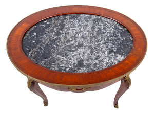 Louis XV Style Kingwood and Marble Oval Low Table (9707280728371)