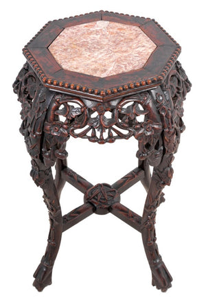 Chinese Hardwood and Marble Pedestal Table (9769927147827)