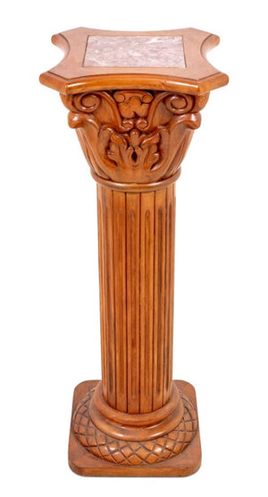Walnut and Marble Corinthian Column Pedestal (9769934192947)
