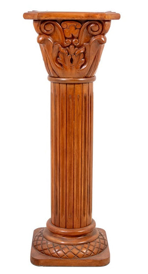 Walnut and Marble Corinthian Column Pedestal (9769934192947)