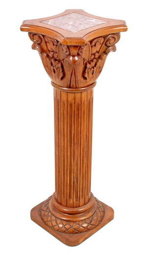 Walnut and Marble Corinthian Column Pedestal (9769934192947)