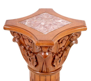 Walnut and Marble Corinthian Column Pedestal (9769934192947)