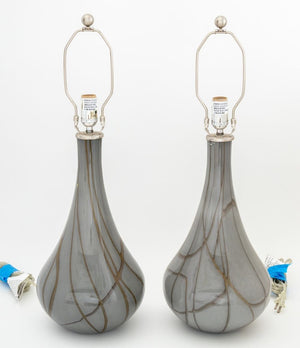 Modern Gray Glass Tear Drop Vases as Lamps, Pair (9842657034547)