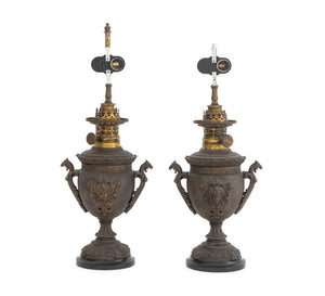 Neoclassical Two Handle Urn Forn Table Lamps, Pair