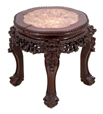 Chinese Hardwood and Marble Low Pedestal Table