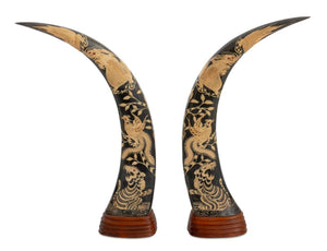 Thai Carved Buffalo Horn Sculptures, Pair (9756134179123)