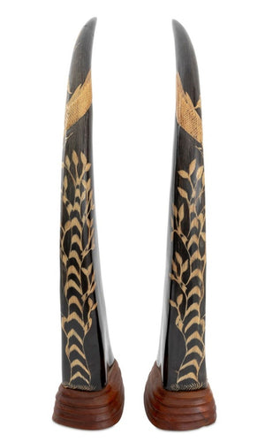 Thai Carved Buffalo Horn Sculptures, Pair (9756134179123)