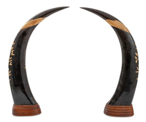 Thai Carved Buffalo Horn Sculptures, Pair (9756134179123)