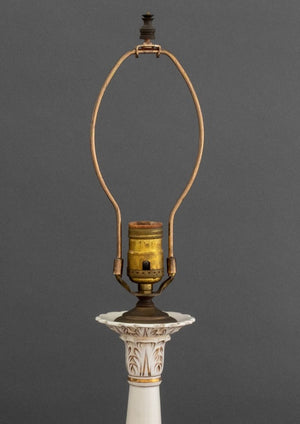 Italian Porcelain Columnar Swan Lamps, Pair (9855971590451)