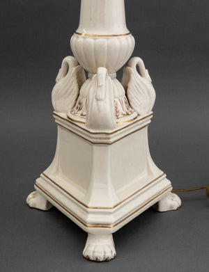 Italian Porcelain Columnar Swan Lamps, Pair (9855971590451)
