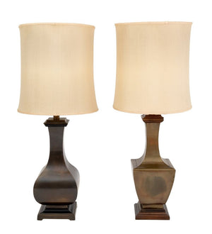 Vasiform Brass Table Lamps, Assembled Pair