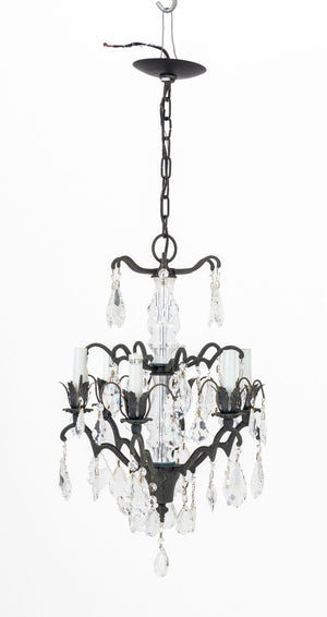 Patinated Metal and Glass Six Arm Chandelier