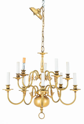 Dutch Baroque Style 10-Arm Gilt Brass Chandelier