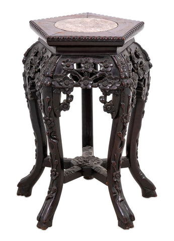 Chinese Hardwood & Marble Pedestal Table, 19th C.