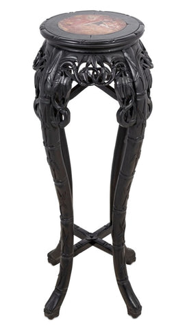 Chinese Hardwood & Marble Pedestal Table, 19th C.
