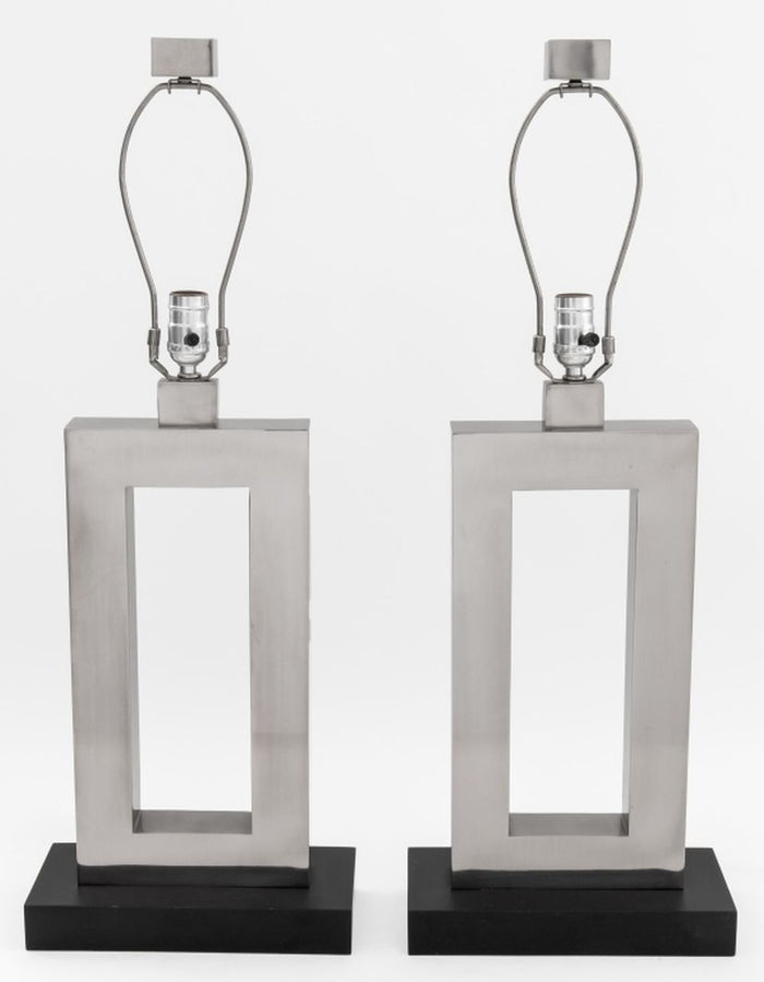Robert Abbey "Doughnut" Style Chrome Lamps, Pair