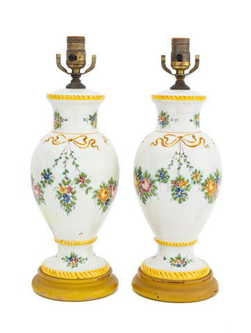 Italian Porcelain Baluster Form Lamps