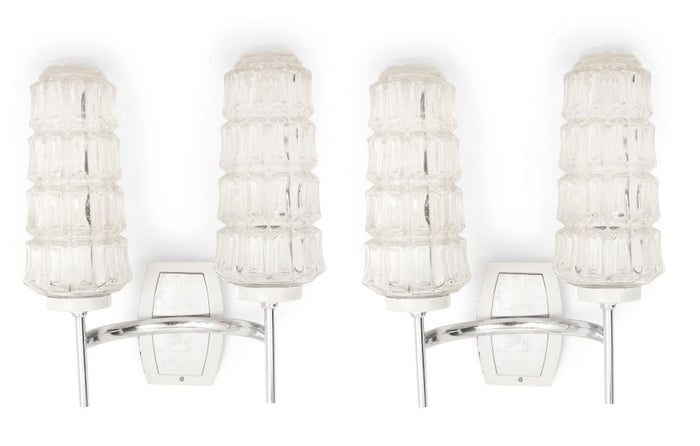 French Mid-Century Modern Glass Sconces, Pair
