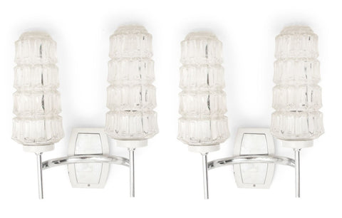 French Mid-Century Modern Glass Sconces, Pair