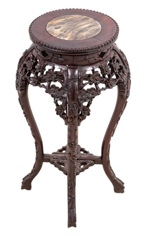 Chinese Hardwood and Marble Pedestal Table (9856005964083)