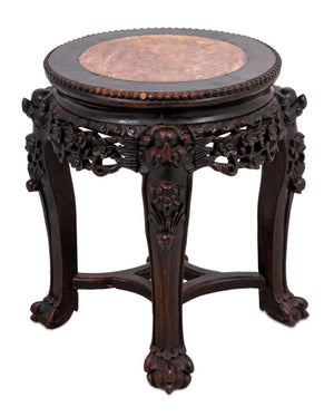 Chinese Hardwood and Marble Low Pedestal Table (9856009109811)