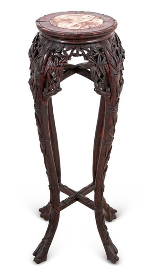 Chinese Carved Hardwood and Marble Pedestal (9856010912051)