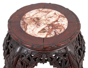 Chinese Carved Hardwood and Marble Pedestal (9856010912051)