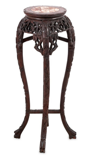 Chinese Carved Hardwood and Marble Pedestal (9856010912051)
