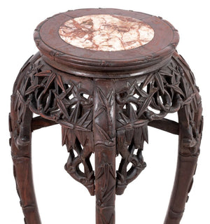 Chinese Carved Hardwood and Marble Pedestal (9856010912051)