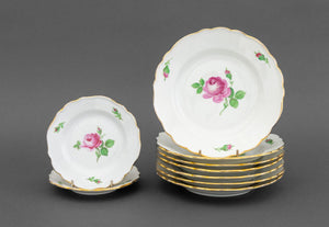 Meissen "Pink Rose" Porcelain Plates, 9