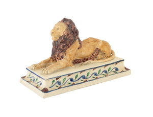 English Polychrome Glazed Ceramic Lion Sculpture