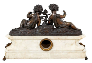 Napoleon III Patinated Bronze & Marble Clock (9735424508211)