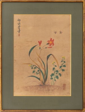 Korean School Flowers & Butterflies Gouaches, Pair (9894827721011)