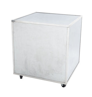 Mirrored Cube Rolling Side Table