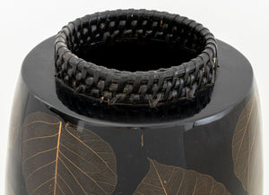 Japanese Black Lacquered and Pressed Leaf Vase (9856037126451)