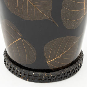 Japanese Black Lacquered and Pressed Leaf Vase (9856037126451)