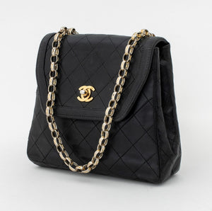Chanel Quilted Black Leather Trapeze Shoulder Bag (9891571335475)