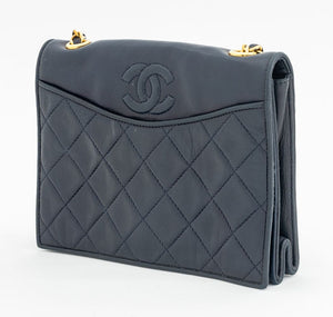 Chanel Metalasse Navy Blue Leather Handbag (9891572351283)